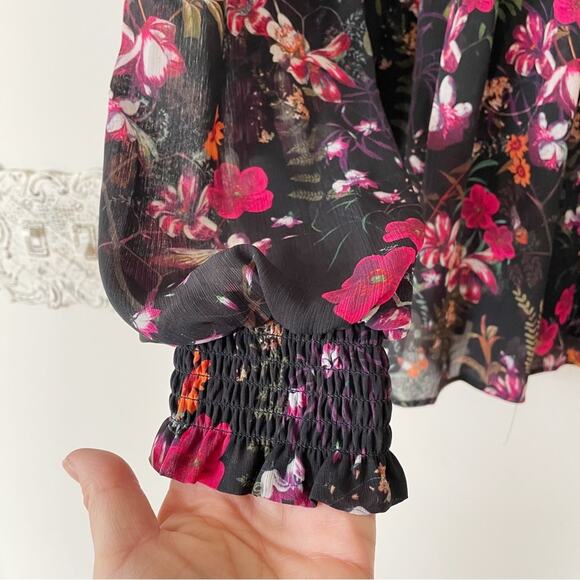 Ted Baker Enyya Fern Forest Floral High Neck Smock Blouse 4 / US 10 L - Picture 7 of 12